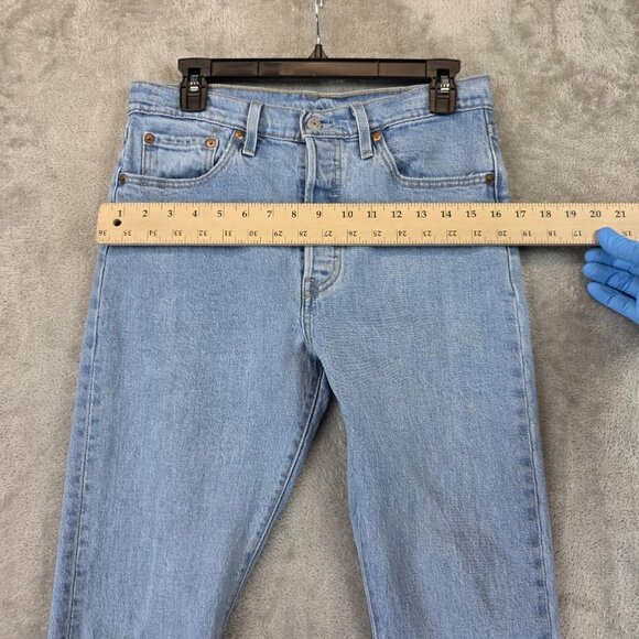 Levis 501 Skinny Jeans Womens 29 Light Wash Blue Denim Button Fly Frayed Hem - Picture 6 of 13